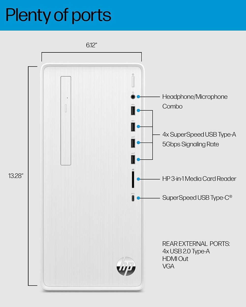 HP Pavilion Desktop PC, 12th Gen Intel Core i7-12700, 12 GB SDRAM, 512 GB SSD, Windows 11 Home, Wi-Fi 6 & Bluetooth, 9 USB Ports, Wired Keyboard & Mouse Combo, Pre-Built PC Tower (TP01-3070, 2022) - Image 5