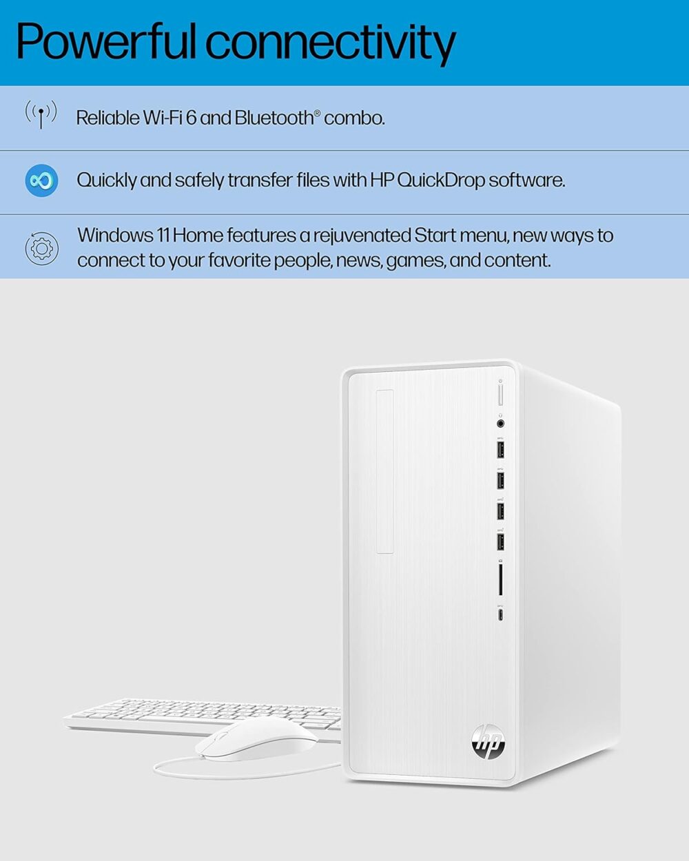 HP Pavilion Desktop PC, 12th Gen Intel Core i7-12700, 12 GB SDRAM, 512 GB SSD, Windows 11 Home, Wi-Fi 6 & Bluetooth, 9 USB Ports, Wired Keyboard & Mouse Combo, Pre-Built PC Tower (TP01-3070, 2022) - Image 6