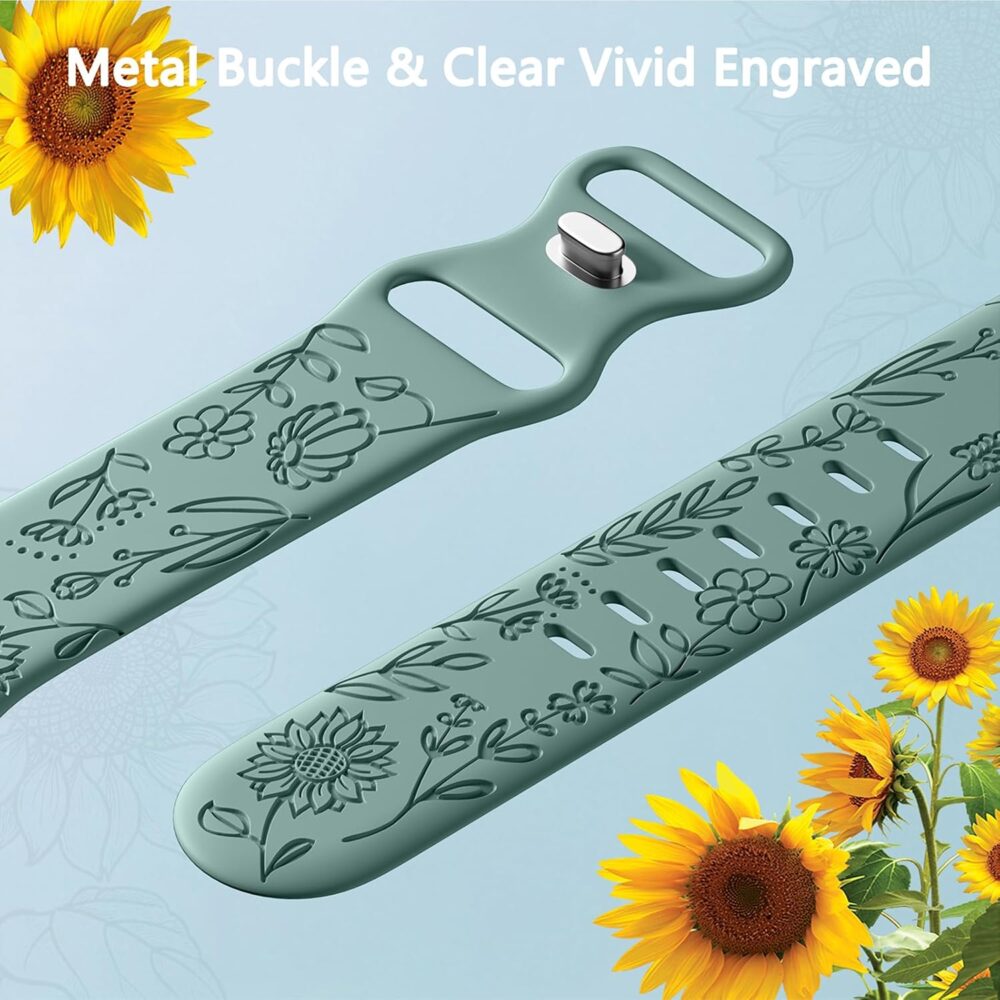SNBLK 6 Pack Floral Engraved Bands Compatible with Apple Watch Bands for Women & Men, Soft Silicone Cute Flower Pattern Sport Strap for iWatch Series 1-10, Ultra, SE - Image 4