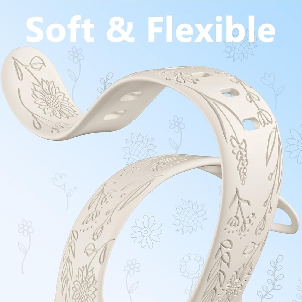 SNBLK 6 Pack Floral Engraved Bands Compatible with Apple Watch Bands for Women & Men, Soft Silicone Cute Flower Pattern Sport Strap for iWatch Series 1-10, Ultra, SE - Image 6