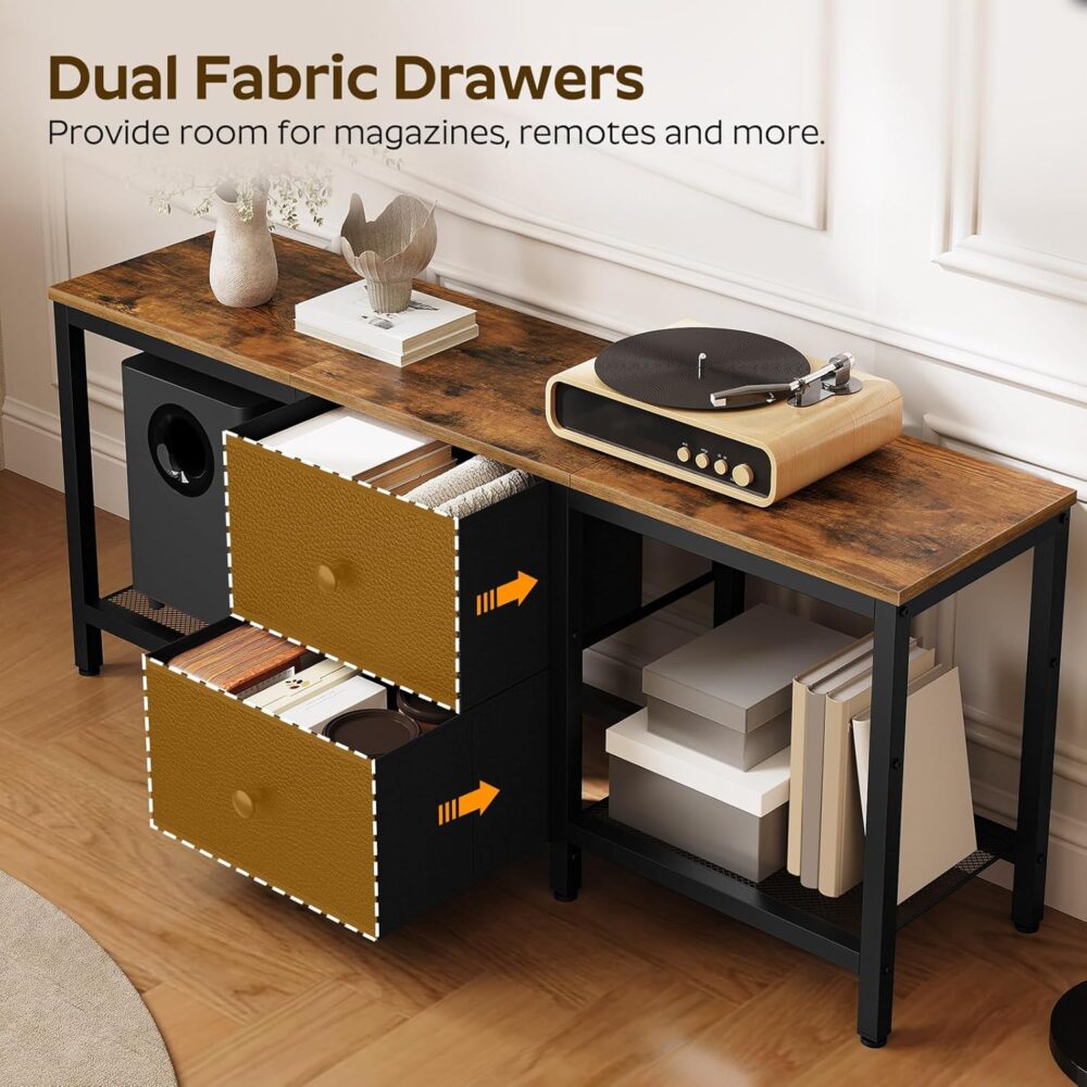 TV Stand for TVs up to 55", Entertainment Center with 2 Fabric Drawer, Media Console with Shelves, Television Stands for Living Room, Bedroom, Rustic Brown and Black DS02BR - Image 5