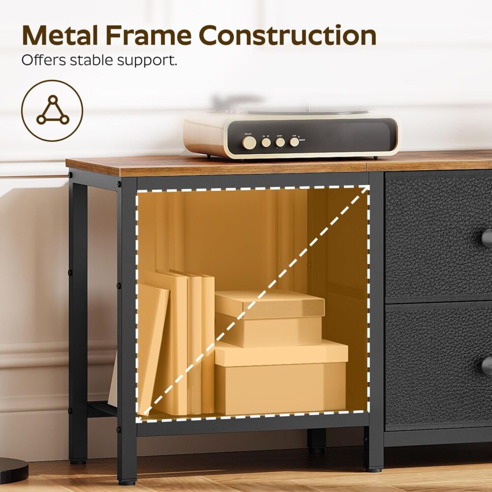TV Stand for TVs up to 55", Entertainment Center with 2 Fabric Drawer, Media Console with Shelves, Television Stands for Living Room, Bedroom, Rustic Brown and Black DS02BR - Image 7