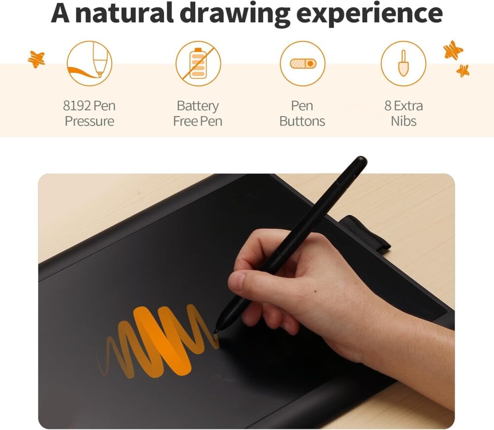GAOMON M10K Drawing Tablet, 10x6 inch Large Graphics Tablet with Touch Ring, 8192 Levels Battery-Free Stylus, 10 Hot Keys, Art Tablet for Design, Writing, Editing, Work with Mac, Windows, Android - Image 4