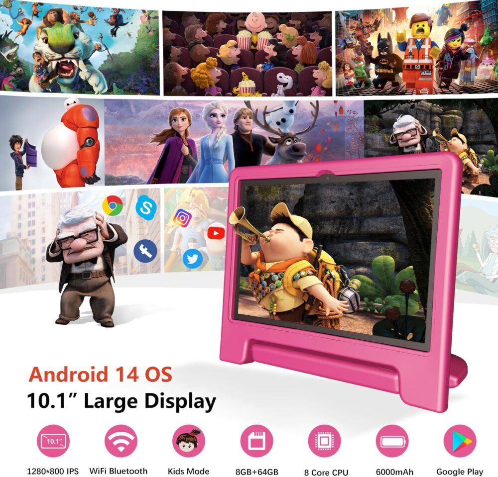 Kids Tablet, 10 inch Android 14 Tablet for Kids, 8GB RAM 64GB ROM Octa-Core Fast-Charging Battery Toddler Tablets with Shockproof Case, Bluetooth, WiFi, Parental Control, Dual Camera, GPS - Image 3
