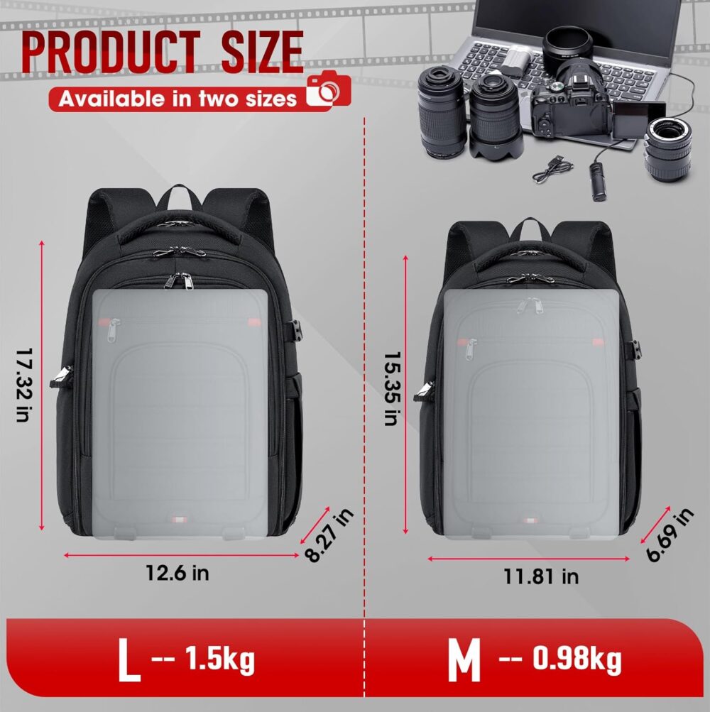RAINSMORE Camera Backpack Camera Bag for DSLR/SLR Mirrorless 14 Inch Laptop Camera Backpack for Photographers Anti-theft Photography Bag with Rain Cover, Tripod Holder, Black - Image 6