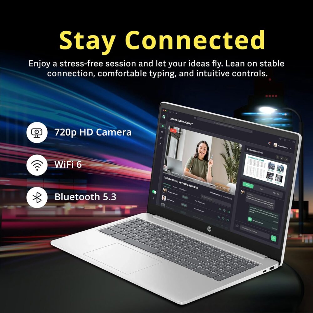 HP 15.6" HD Anti-Glare Chromebook Laptop, Intel Pentium N200, 8GB LPDDR5, 224GB Storage (64GB eMMC+160GB Docking Station Set), Intel UHD Graphics, Num Pad, 720p Camera, Wi-Fi 6, Chrome OS, Silver - Image 5