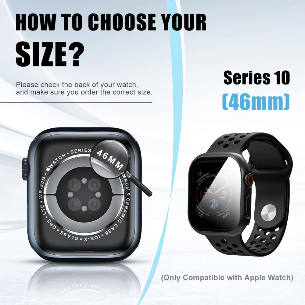 2 Pack Privacy Case for Apple Watch Screen Protector, Anti-Spy Tempered Glass Film Apple Watch Cover Hard PC Case Bumper for iWatch Series 10 - Clear/Clear 46mm - Image 7