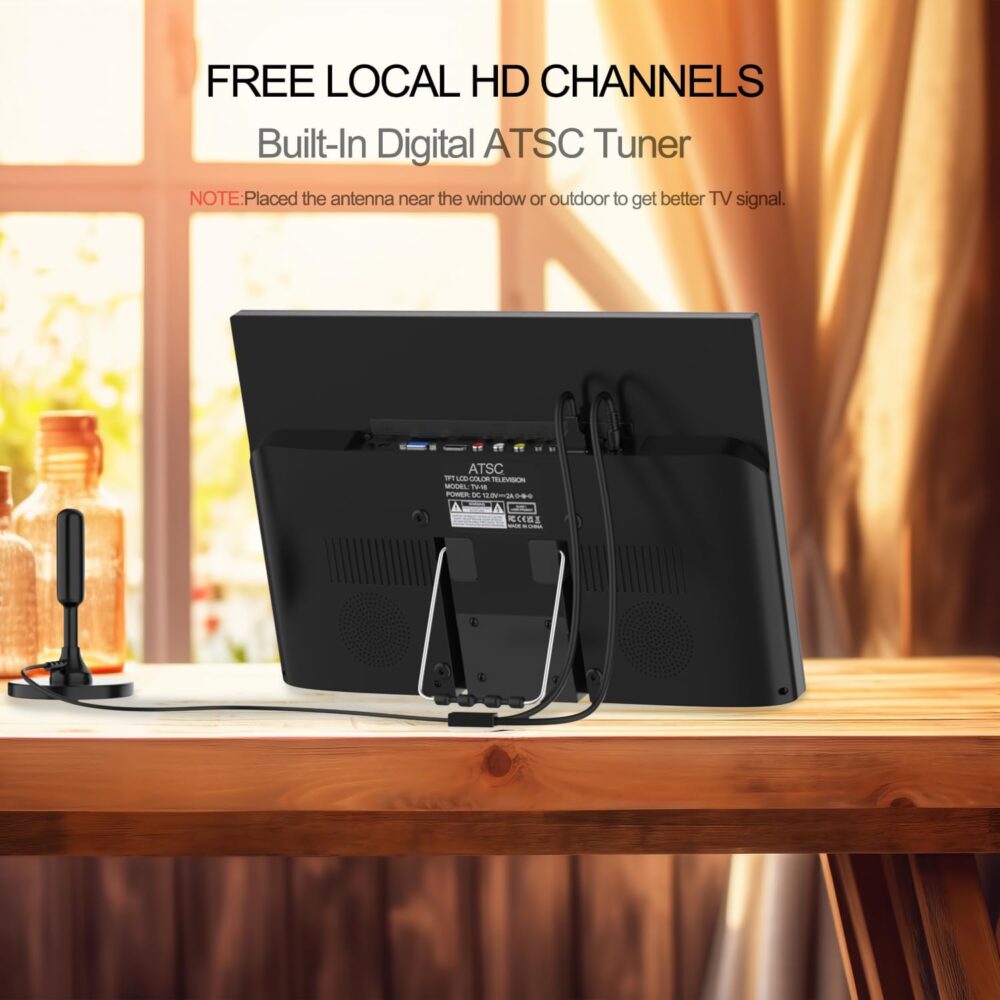 15.6 inch Small TV,Flat FHD IPS 1080P Screen TV with Antenna and Digital ATSC Tuner,HDMI/USB/VGA/Port,12 Volt Car Charger Cable/AC Power for Kitchen and Caravan - Image 3