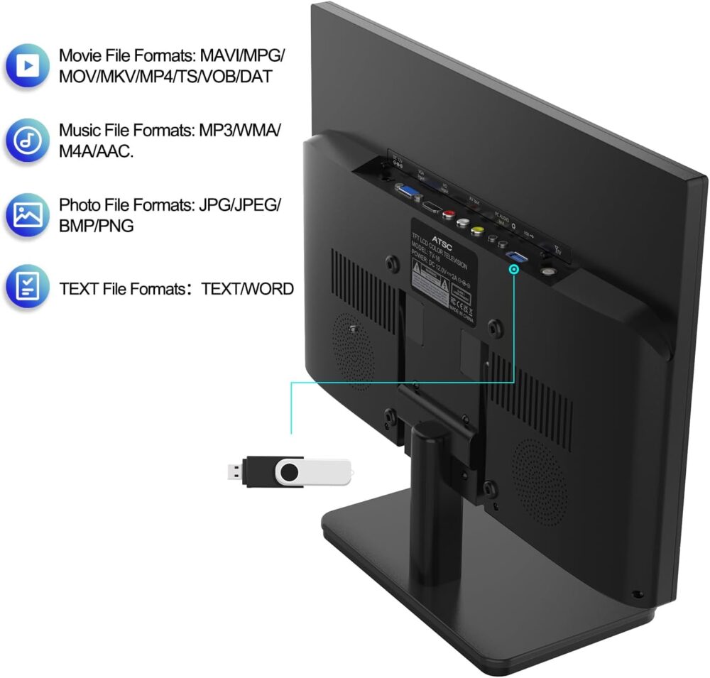 15.6 inch Small TV,Flat FHD IPS 1080P Screen TV with Antenna and Digital ATSC Tuner,HDMI/USB/VGA/Port,12 Volt Car Charger Cable/AC Power for Kitchen and Caravan - Image 6