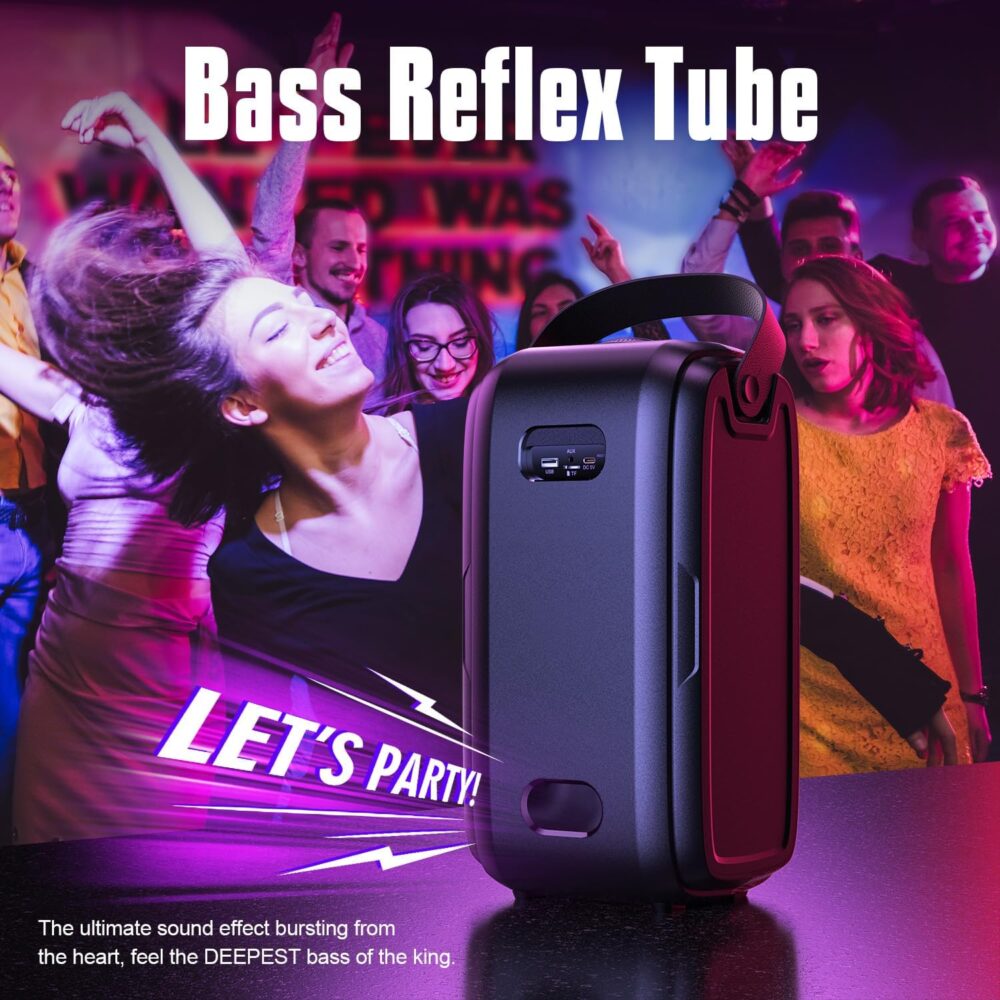 W-KING Party Loudest Portable Bluetooth Speaker Wireless Boom Box, 180W Max Big Large Outdoor Speaker 4 Drivers with 2*4.04'' Subwoofer, 80W HD Huge 105dB Pulse Natur Deep Bass, IPX5/24H/EQ/USB/TF/AUX - Image 4