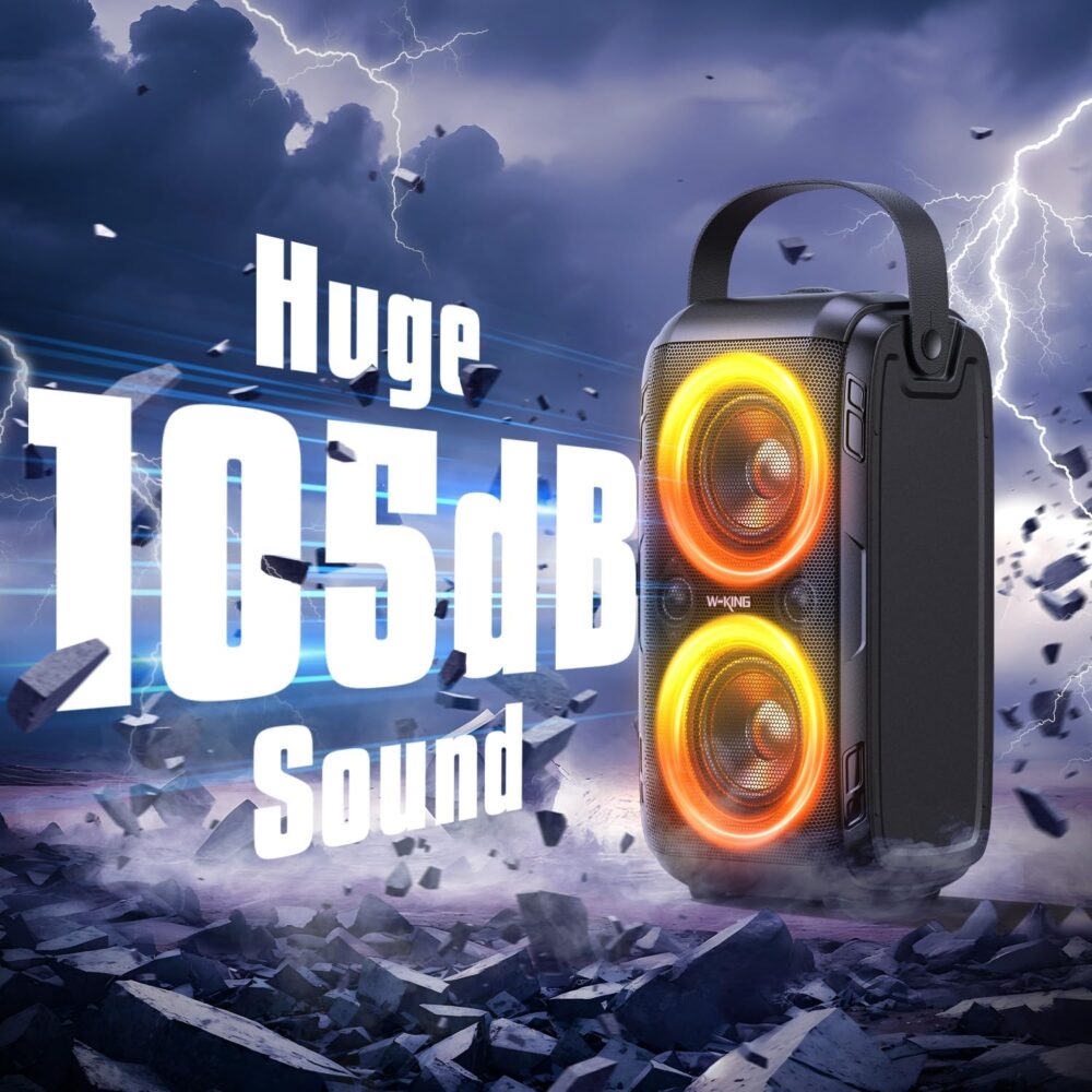 W-KING Party Loudest Portable Bluetooth Speaker Wireless Boom Box, 180W Max Big Large Outdoor Speaker 4 Drivers with 2*4.04'' Subwoofer, 80W HD Huge 105dB Pulse Natur Deep Bass, IPX5/24H/EQ/USB/TF/AUX - Image 5