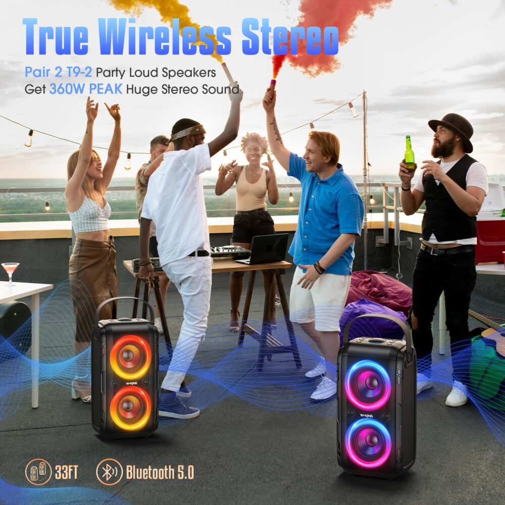W-KING Party Loudest Portable Bluetooth Speaker Wireless Boom Box, 180W Max Big Large Outdoor Speaker 4 Drivers with 2*4.04'' Subwoofer, 80W HD Huge 105dB Pulse Natur Deep Bass, IPX5/24H/EQ/USB/TF/AUX - Image 6