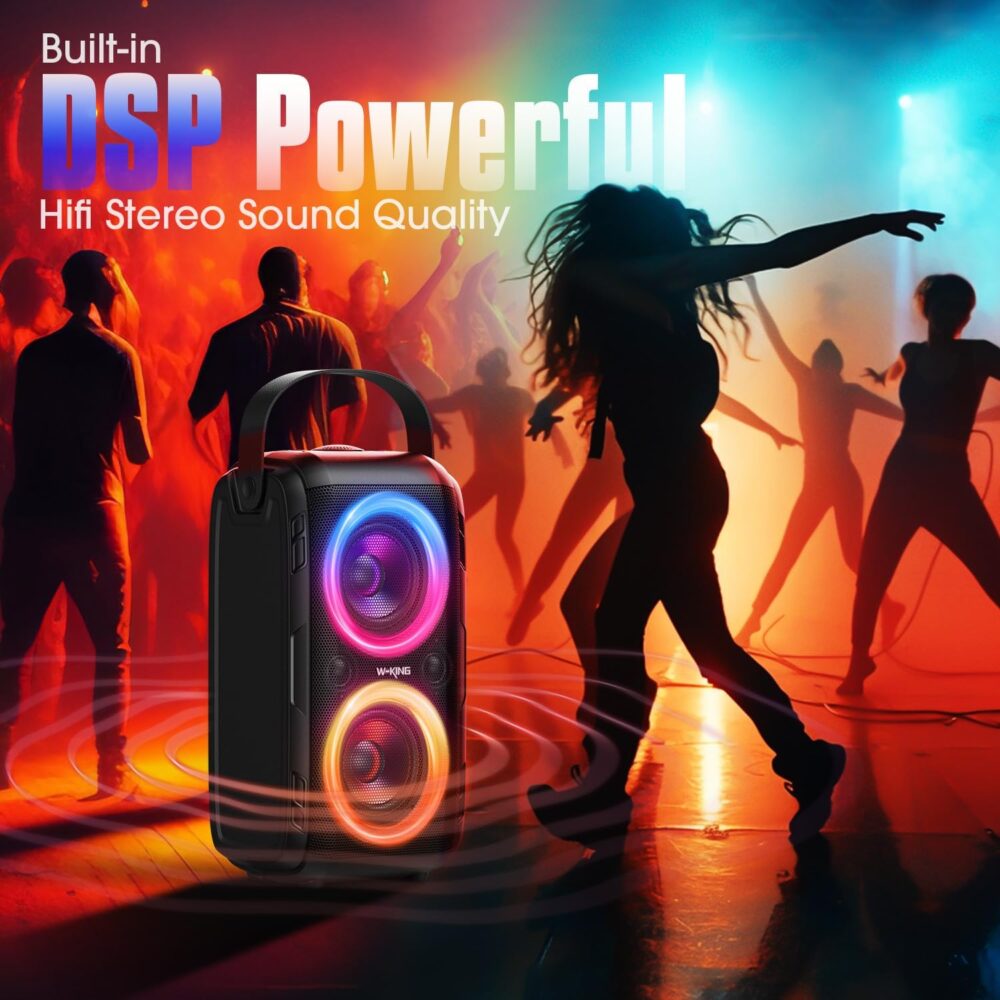 W-KING Party Loudest Portable Bluetooth Speaker Wireless Boom Box, 180W Max Big Large Outdoor Speaker 4 Drivers with 2*4.04'' Subwoofer, 80W HD Huge 105dB Pulse Natur Deep Bass, IPX5/24H/EQ/USB/TF/AUX - Image 8