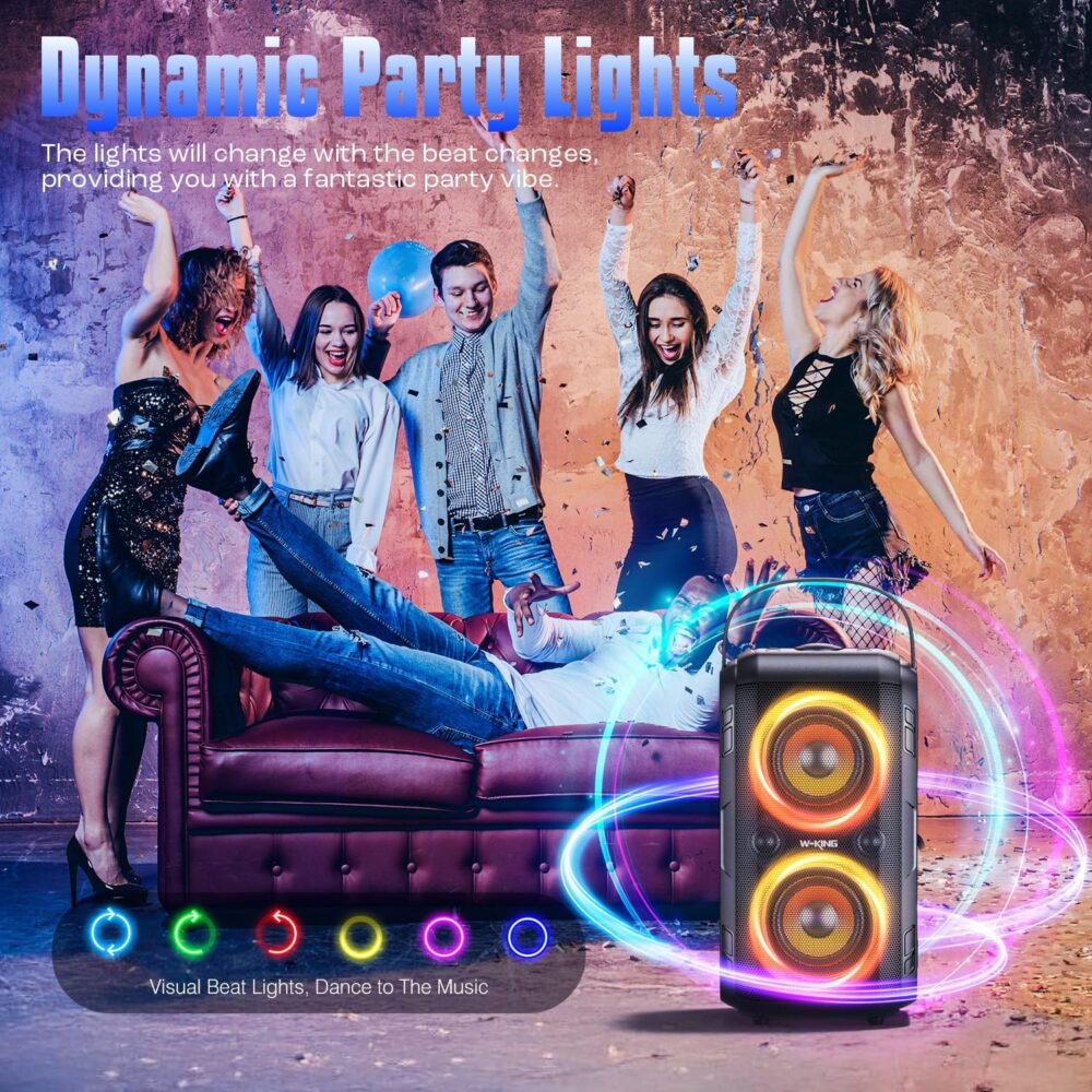 W-KING Party Loudest Portable Bluetooth Speaker Wireless Boom Box, 180W Max Big Large Outdoor Speaker 4 Drivers with 2*4.04'' Subwoofer, 80W HD Huge 105dB Pulse Natur Deep Bass, IPX5/24H/EQ/USB/TF/AUX - Image 9