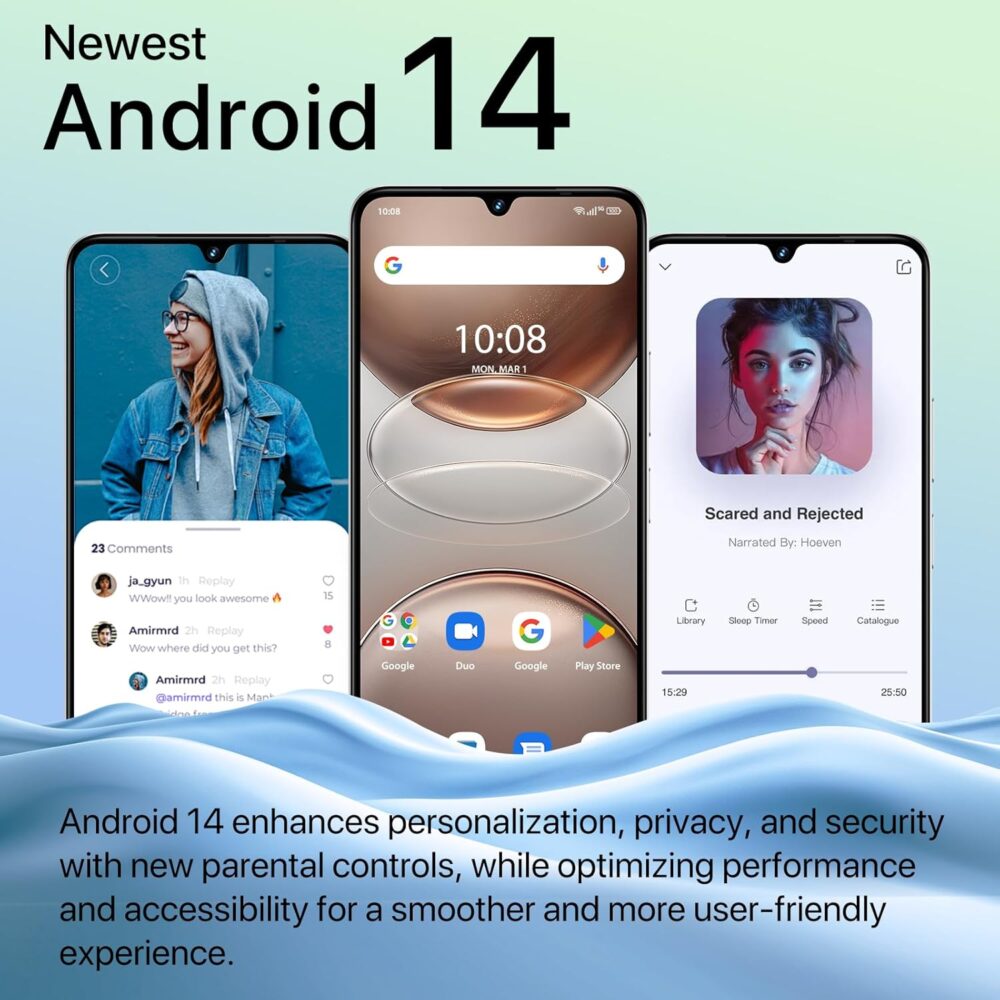 UMIDIGI G100A Unlocked Phone, 6.9" HD+ 120Hz Display, Android 14 Cell Phone, 6000mAh Battery Smartphone, 8(4+4) GB+128GB/1TB TF, UNISOC T615, 13MP Camera, 4G Dual SIM Phone, Face ID/Fingerprint, GPS - Image 7