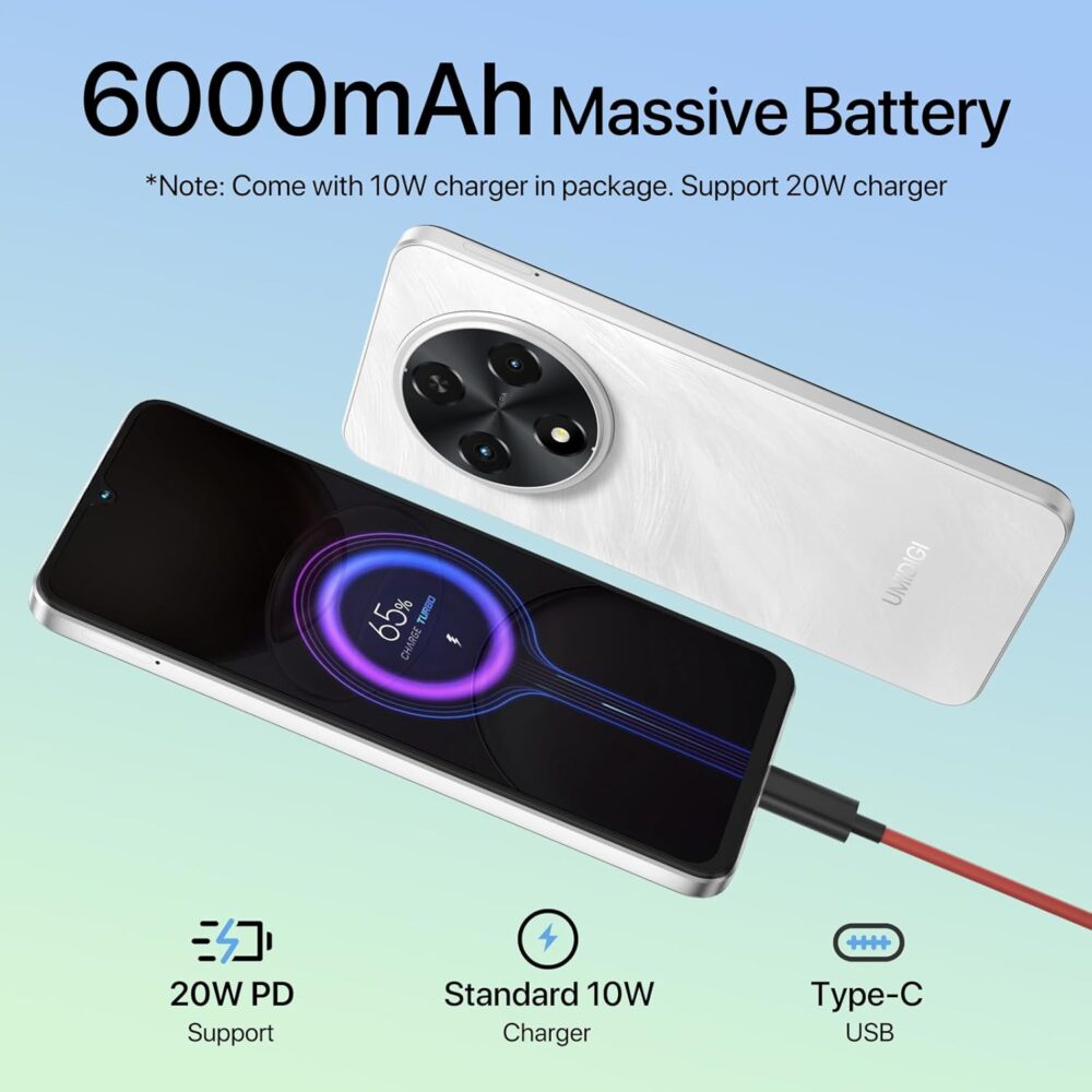 UMIDIGI G100A Unlocked Phone, 6.9" HD+ 120Hz Display, Android 14 Cell Phone, 6000mAh Battery Smartphone, 8(4+4) GB+128GB/1TB TF, UNISOC T615, 13MP Camera, 4G Dual SIM Phone, Face ID/Fingerprint, GPS - Image 8