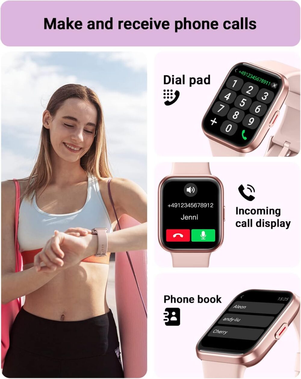 Smart Watch for Women Android & iPhone, Alexa Built-in, 1.8" Touch Screen Fitness Tracker with Answer/Make Calls, IP68 Waterproof Heart Rate/Sleep/SpO2 Monitor, Pedometer, 100+ Sport Modes - Image 3