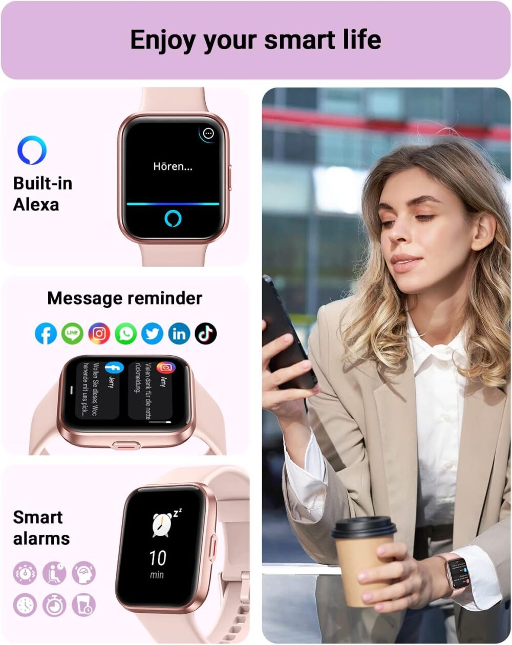 Smart Watch for Women Android & iPhone, Alexa Built-in, 1.8" Touch Screen Fitness Tracker with Answer/Make Calls, IP68 Waterproof Heart Rate/Sleep/SpO2 Monitor, Pedometer, 100+ Sport Modes - Image 4
