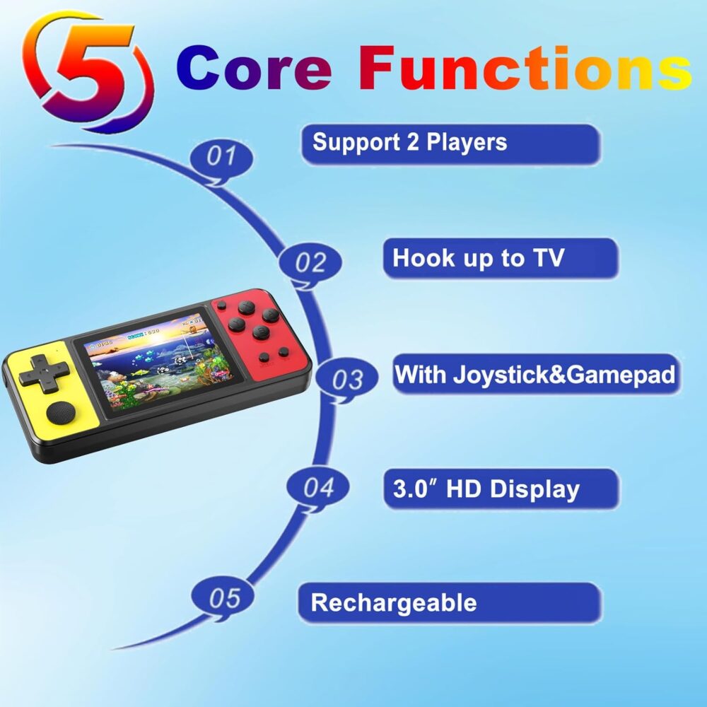 Handheld Game for Kids, 3.0" Large Screen Built in 270 Classic Retro Video Games Seniors Electronic Games Player Boys Girls Birthday Present Black Yellow - Image 4
