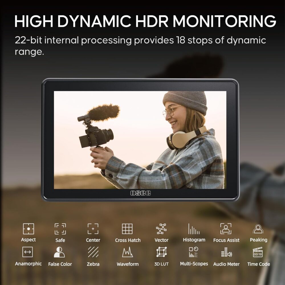 Osee G7 Pro 7 Inch Touchscreen Camera Monitor, 3000Nits HDR Field Monitor with Camera Control, Touch to Focus DSLR Monitor with 3G-SDI 4K HDMI in/Out, 3D-LUT New UI Flexible Power Supply - Image 9
