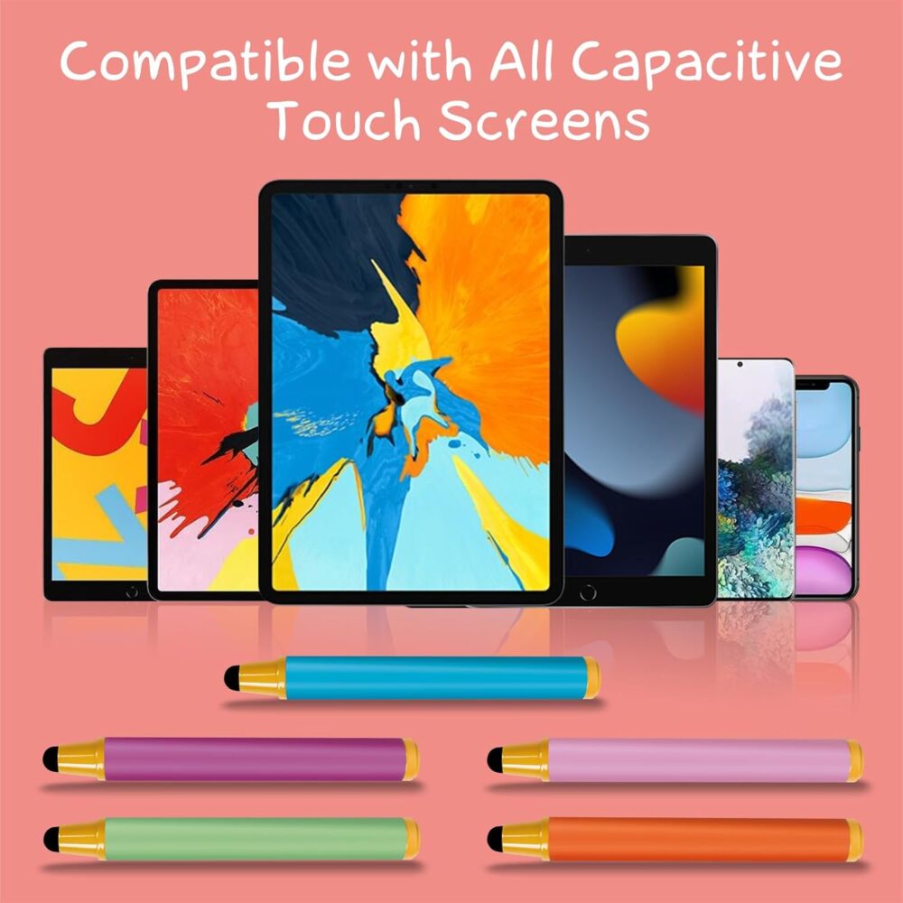 Kid-Friendly Stylus Pens for Touch Screens, Crayon Stylus Pen for iPhone Ipad Air Mini Pro, Fire HD Kids Tablet, Android Tablet, Dragon Touch - Blue Pink Green Purple Red (5 Pack) - Image 8