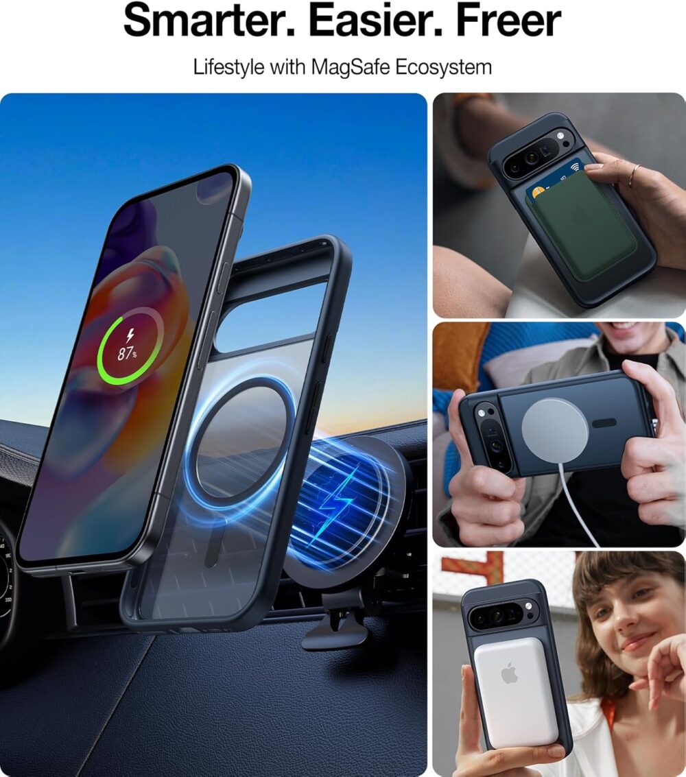 TORRAS Magnetic Shockproof for Google Pixel 9 Pro XL Case, [Fit for MagSafe][16FT Mil-Grade Drop Protection] Translucent Protective Anti-Fingerprint Anti-Scratch Case for Pixel 9 Pro XL, Black - Image 4