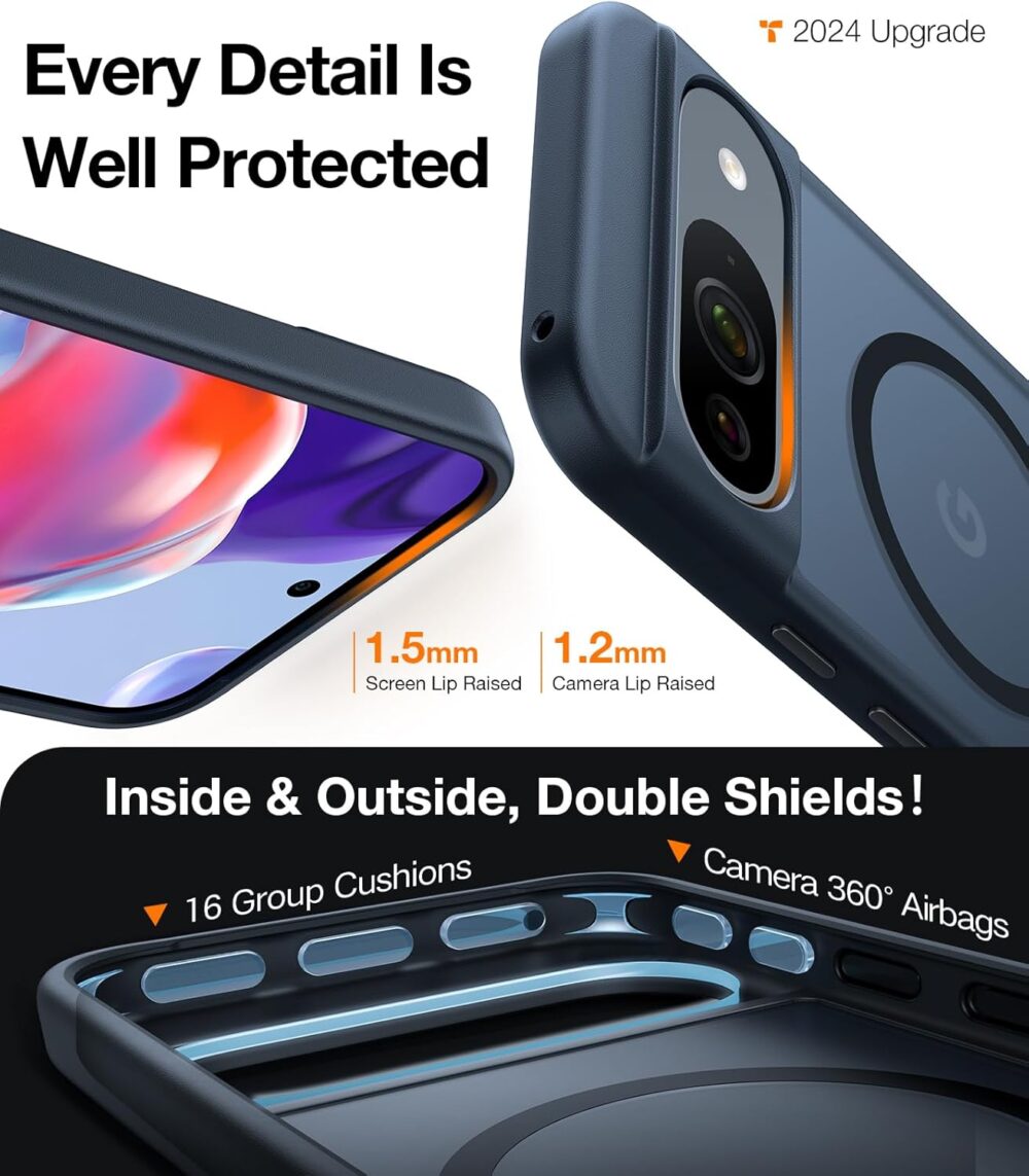 TORRAS Magnetic Shockproof for Google Pixel 9 Pro XL Case, [Fit for MagSafe][16FT Mil-Grade Drop Protection] Translucent Protective Anti-Fingerprint Anti-Scratch Case for Pixel 9 Pro XL, Black - Image 6