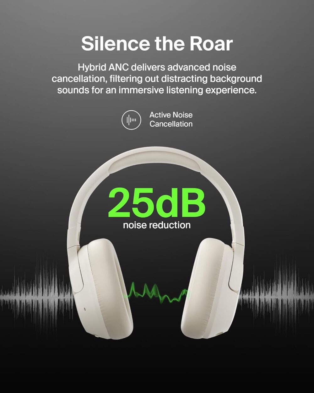 Belkin SoundForm Isolate Bluetooth Over-Ear Headphones - Hybrid Active Noise Cancelling Headphones - Wireless w/ 60H Playtime, Fast Charging & CloudCushion Ear Cups for Travel, Home, or Office - Sand - Image 3
