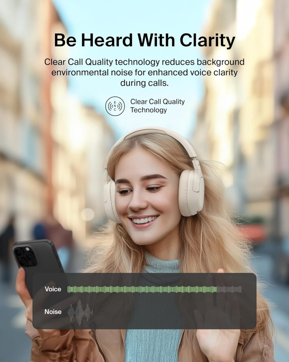 Belkin SoundForm Isolate Bluetooth Over-Ear Headphones - Hybrid Active Noise Cancelling Headphones - Wireless w/ 60H Playtime, Fast Charging & CloudCushion Ear Cups for Travel, Home, or Office - Sand - Image 5