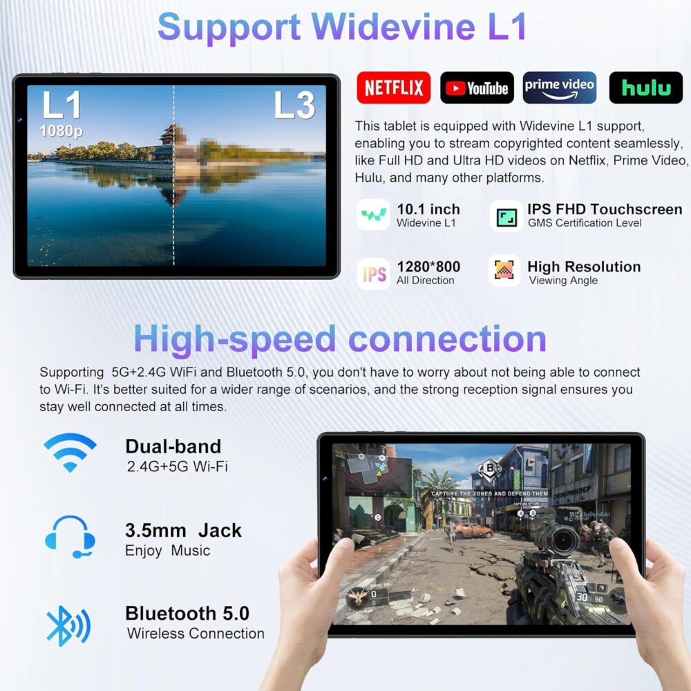 2025 Android 14 Tablet, 10 inch Tablets 22GB+128GB +1TB Expand, 8000mAh Octa-Core Tablet w/ Drop-proof Case, HD IPS Display, GPS, 5G WIFI, Split Screen,Widevine L1, for Adults and Kids -Metal Rose Red - Image 3