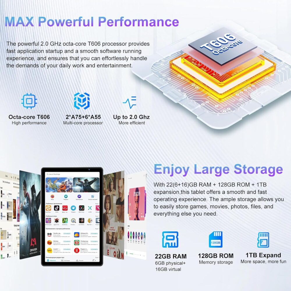 2025 Android 14 Tablet, 10 inch Tablets 22GB+128GB +1TB Expand, 8000mAh Octa-Core Tablet w/ Drop-proof Case, HD IPS Display, GPS, 5G WIFI, Split Screen,Widevine L1, for Adults and Kids -Metal Rose Red - Image 4