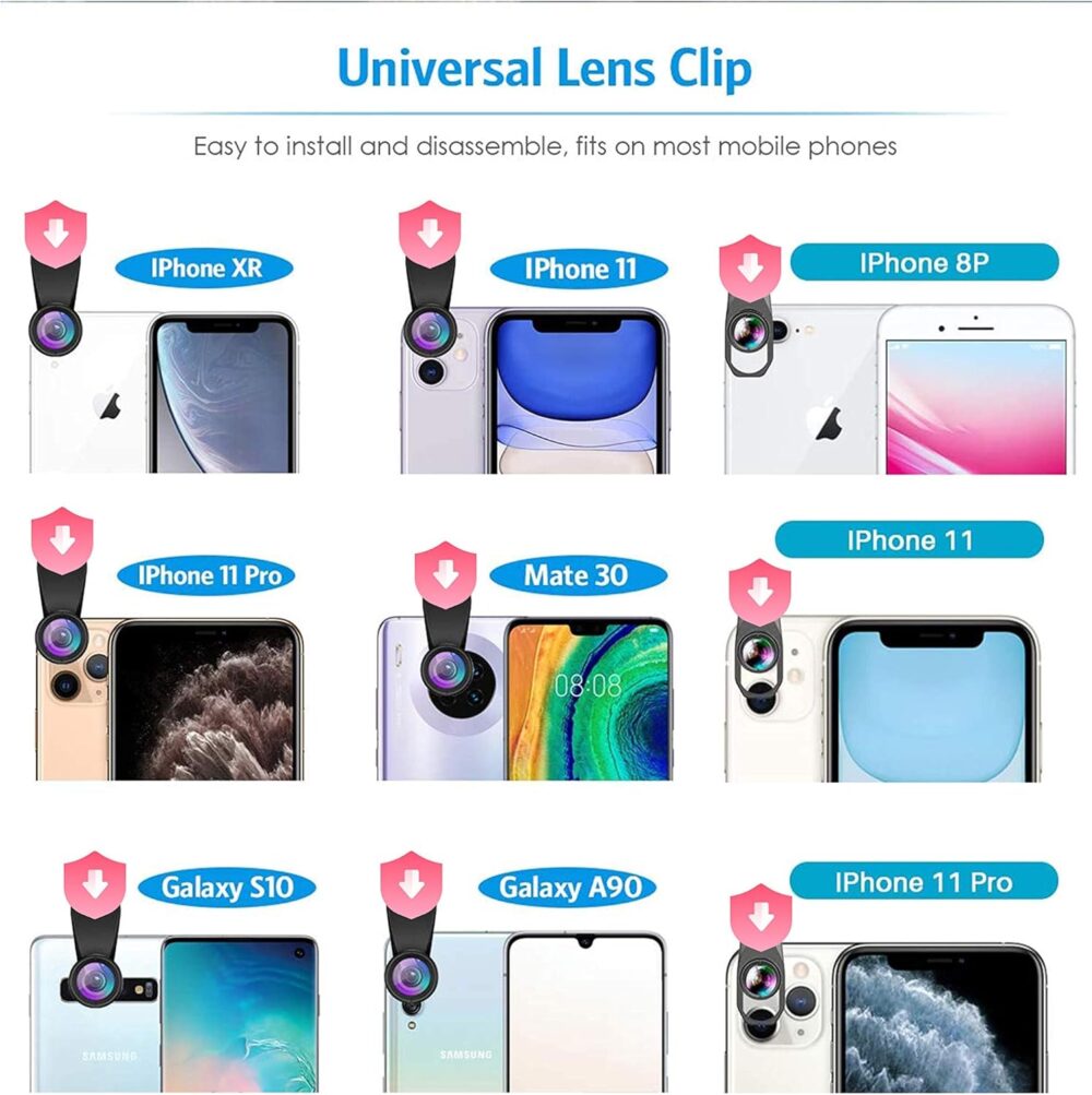 Cell Phone Camera Lens Kit,11 in 1 Universal 20x Telephoto 0.63Wide Angle 15X Macro 198°Fisheye 2X Telephoto Kaleidoscope CPL Starlight Eyemask Tripod,for Most iPhone Smartphone (Black) - Image 8