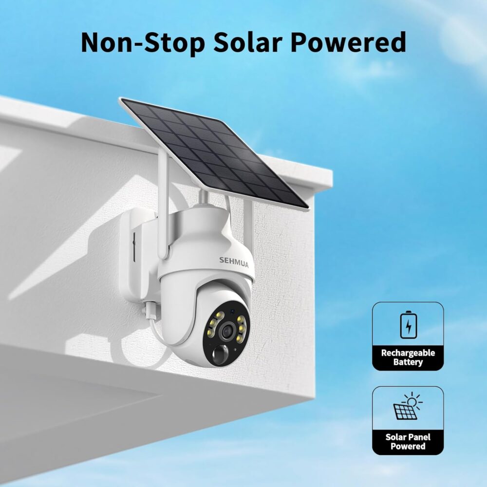 SEHMUA 2K Solar Security Cameras Wireless Outdoor, 2 Pack 360° View Pan/Tilt WiFi Security Camera Outside with Color Night Vision,Easy to Install, PIR Alarm, 2-Way Audio - Image 3