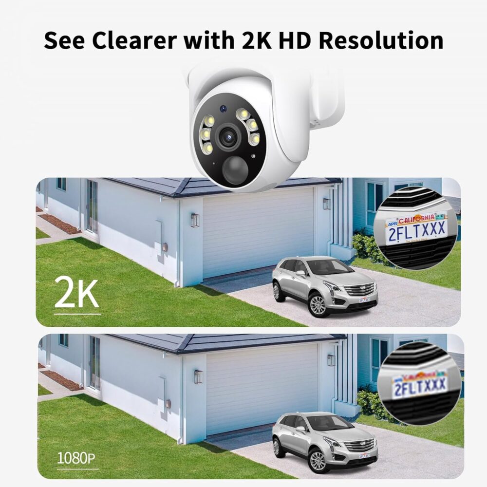 SEHMUA 2K Solar Security Cameras Wireless Outdoor, 2 Pack 360° View Pan/Tilt WiFi Security Camera Outside with Color Night Vision,Easy to Install, PIR Alarm, 2-Way Audio - Image 4