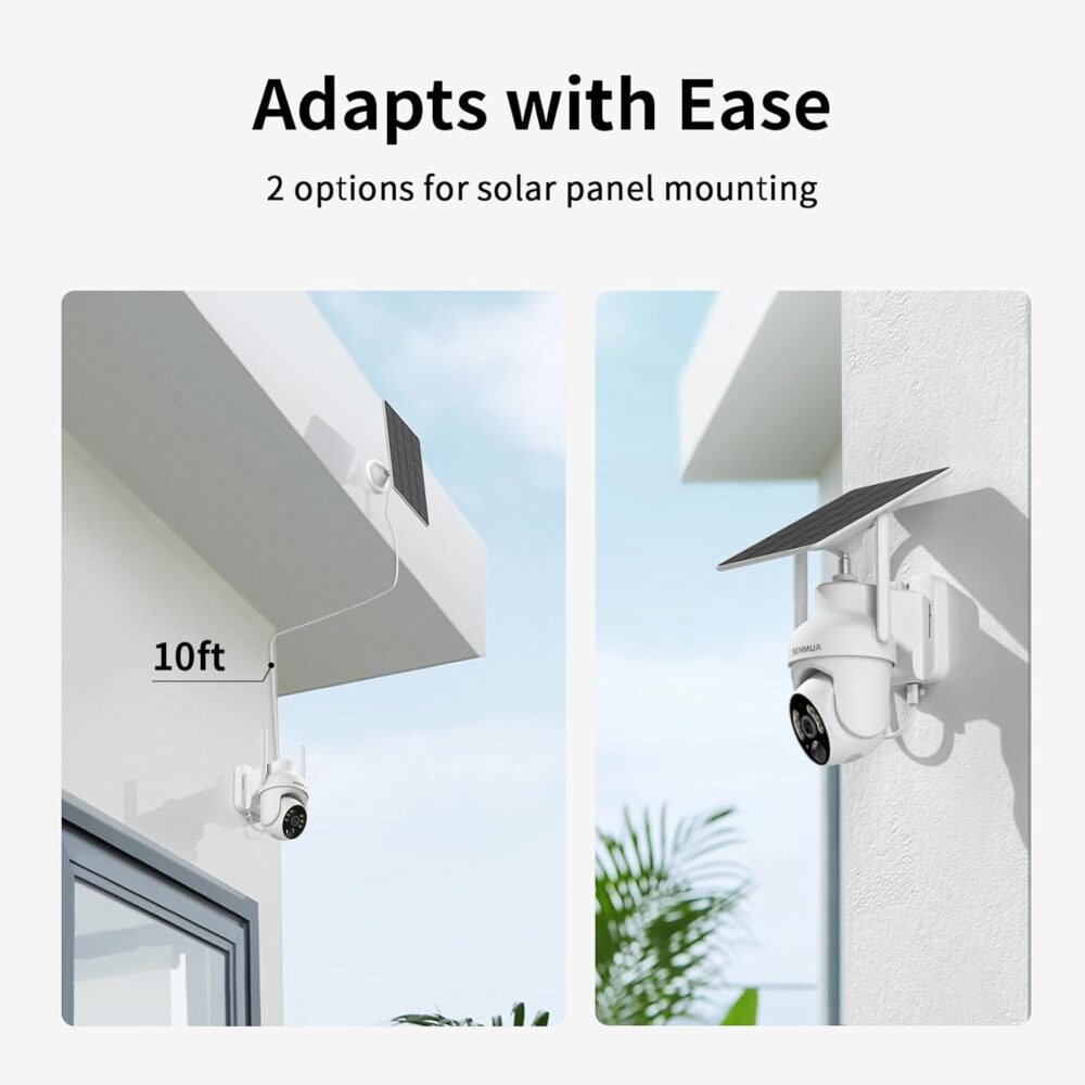 SEHMUA 2K Solar Security Cameras Wireless Outdoor, 2 Pack 360° View Pan/Tilt WiFi Security Camera Outside with Color Night Vision,Easy to Install, PIR Alarm, 2-Way Audio - Image 5