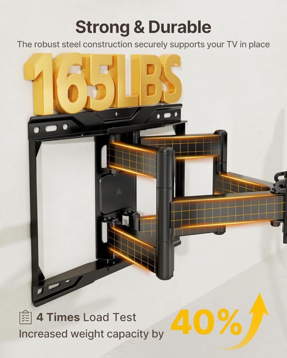 monTEK Heavy Duty TV Wall Mount for 37-90 inch TV up to 165lbs, 4X Load Tested, Full Motion with Dual Articulating Arms, Tool-Free Tilt, Swivel & Extend, VESA 200x100 to 600x400, Fits 12“/16" Studs - Image 4