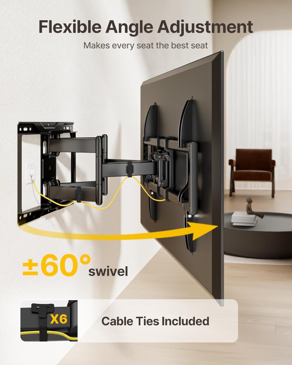 monTEK Heavy Duty TV Wall Mount for 37-90 inch TV up to 165lbs, 4X Load Tested, Full Motion with Dual Articulating Arms, Tool-Free Tilt, Swivel & Extend, VESA 200x100 to 600x400, Fits 12“/16" Studs - Image 6