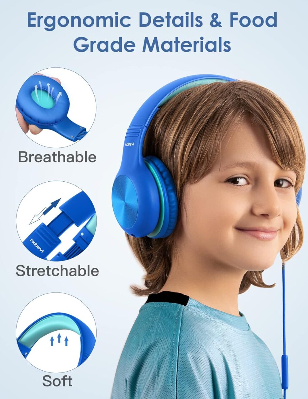 Kids Headphones with Cord, Over-Ear Headphones for Kids with Microphone, 85/94dB Volume Limit, Headset for Kid Boys Girls with Shareport, Wired Toddler Headphone for School/Tablet/iPad/Travel - Image 3