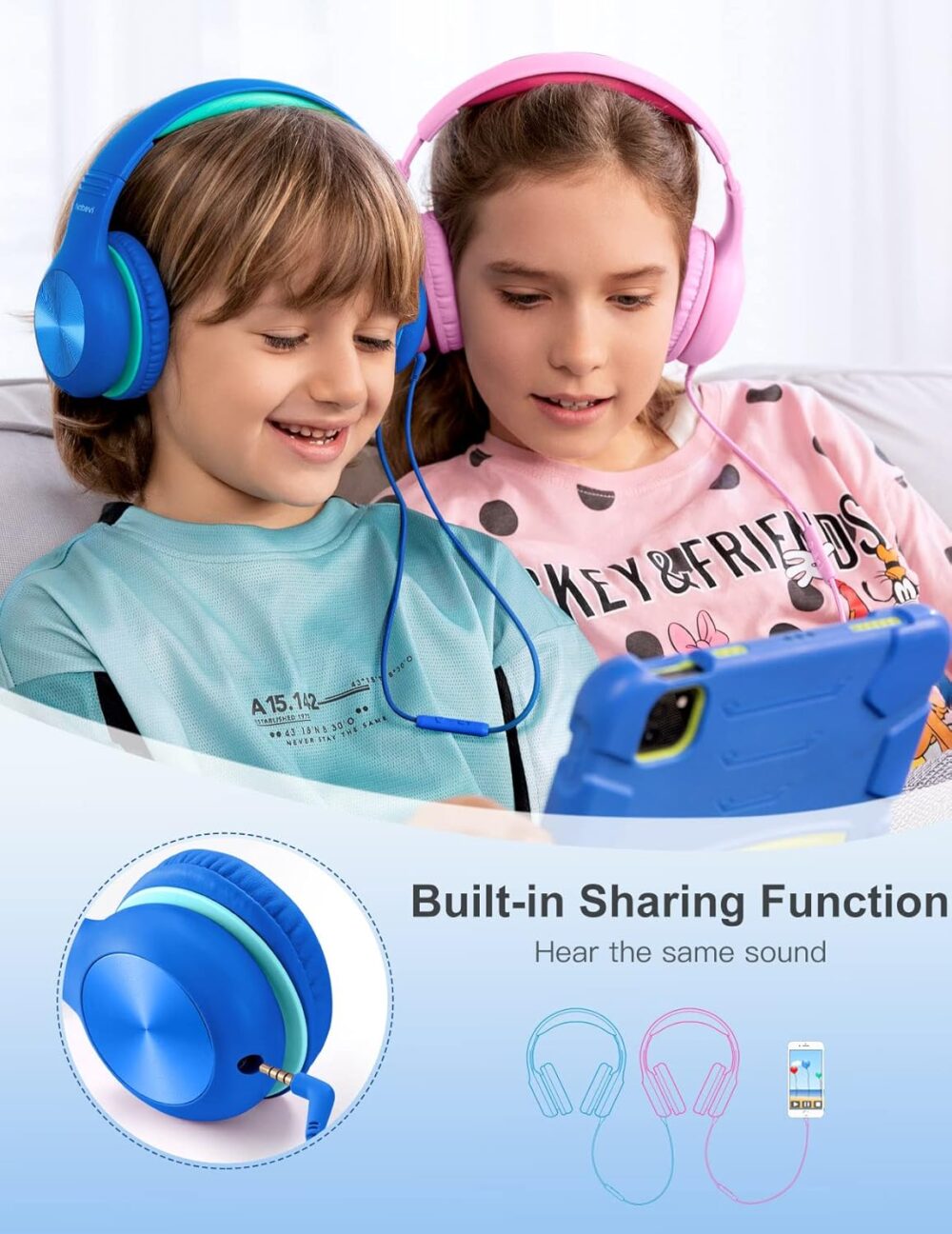 Kids Headphones with Cord, Over-Ear Headphones for Kids with Microphone, 85/94dB Volume Limit, Headset for Kid Boys Girls with Shareport, Wired Toddler Headphone for School/Tablet/iPad/Travel - Image 4