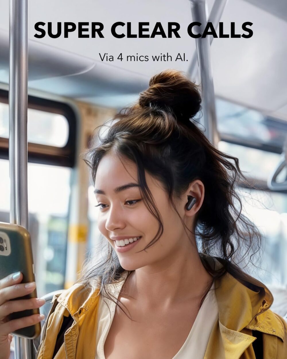 Soundcore P30i by Anker Noise Cancelling Earbuds, Strong and Smart Noise Cancelling, Powerful Bass, 45H Playtime, 2-in-1 Case and Phone Stand, IP54, Wireless Earbuds, Bluetooth 5.4 (Black) - Image 3
