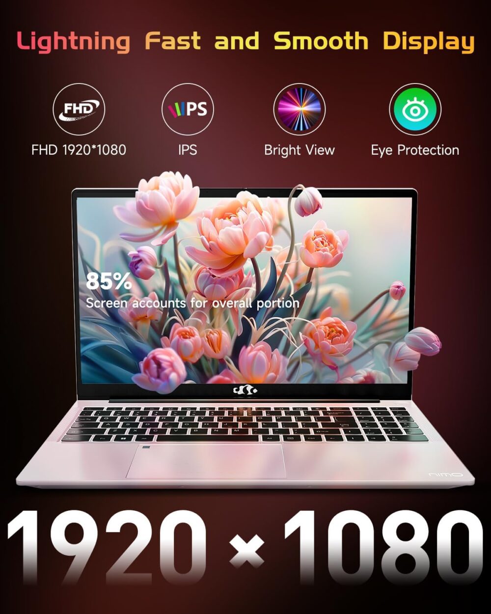 NIMO 15.6 FHD Student Laptop, 16GB RAM, 1TB SSD, Intel Pentium Quad-Core N100(Beat to i3-1115G4, Up to 3.4GHz), 2 Years Warranty, Backlit Keyboard, Fingerprint, Win 11, Rose Gold - Image 3