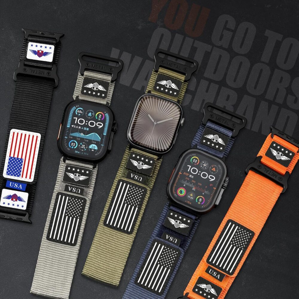 Rugged Nylon for Apple Watch Ultra 2 Band 49mm iWatch Bands 46mm 45mm 44mm 42mm Men,Soft Woven Adjustable Stars-Stripes Flag Wristbands Strap for Apple Watch Ultra Series 10/9/8/7/6/5/4/3/SE/Ultra2 - Image 3