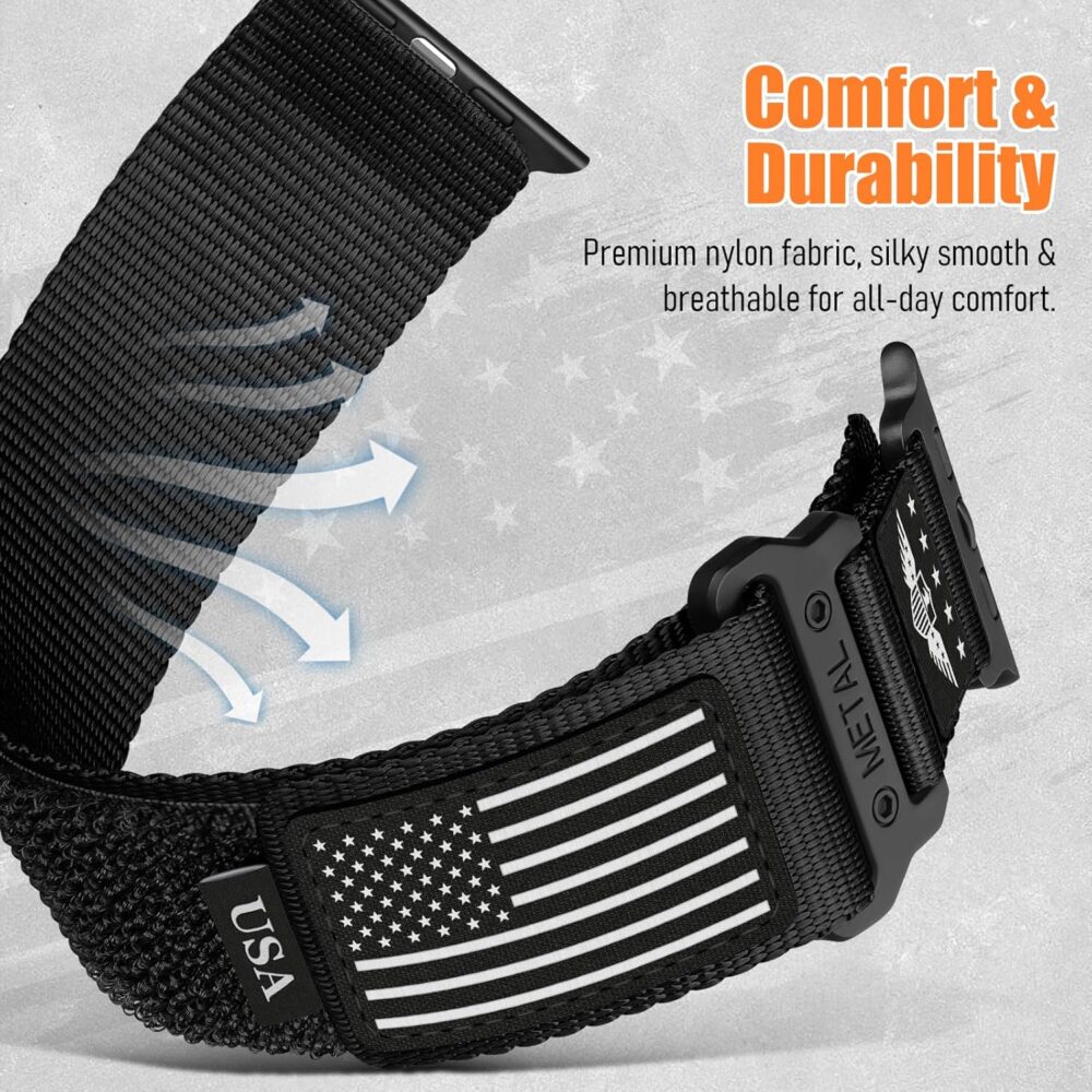Rugged Nylon for Apple Watch Ultra 2 Band 49mm iWatch Bands 46mm 45mm 44mm 42mm Men,Soft Woven Adjustable Stars-Stripes Flag Wristbands Strap for Apple Watch Ultra Series 10/9/8/7/6/5/4/3/SE/Ultra2 - Image 6