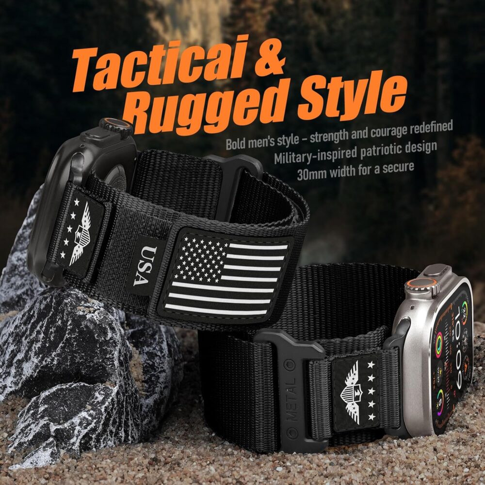 Rugged Nylon for Apple Watch Ultra 2 Band 49mm iWatch Bands 46mm 45mm 44mm 42mm Men,Soft Woven Adjustable Stars-Stripes Flag Wristbands Strap for Apple Watch Ultra Series 10/9/8/7/6/5/4/3/SE/Ultra2 - Image 7