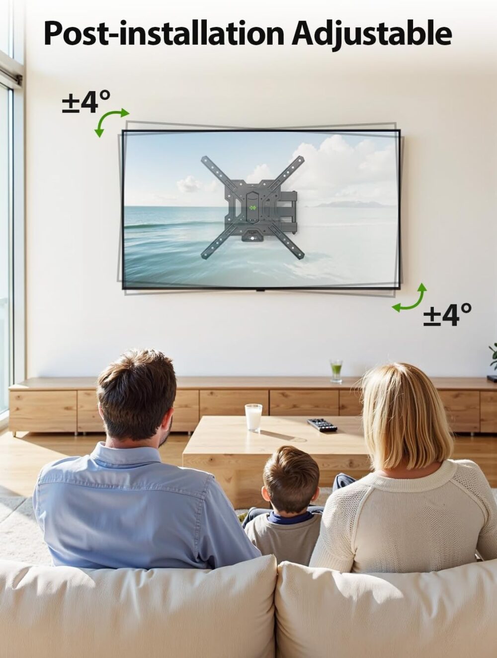USX MOUNT UL Listed Full Motion TV Mount, Swivel Articulating Tilt TV Wall Mount for 26-55Inch LED, 4K, Wall Mount Bracket with VESA 400x400mm Up to 77lbs, Perfect Center Design -XMM006-1 - Image 4