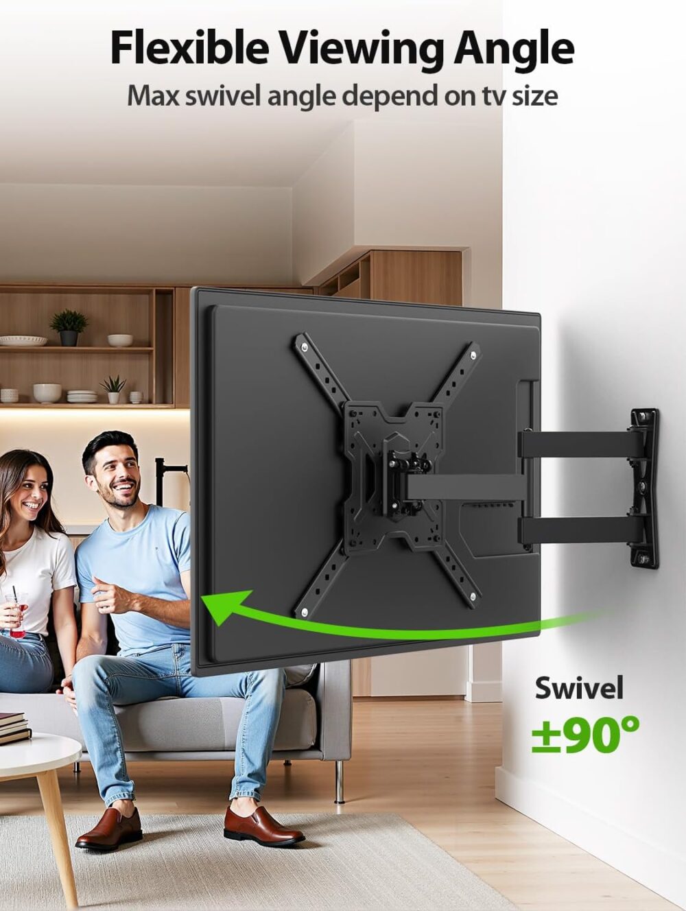 USX MOUNT UL Listed Full Motion TV Mount, Swivel Articulating Tilt TV Wall Mount for 26-55Inch LED, 4K, Wall Mount Bracket with VESA 400x400mm Up to 77lbs, Perfect Center Design -XMM006-1 - Image 5