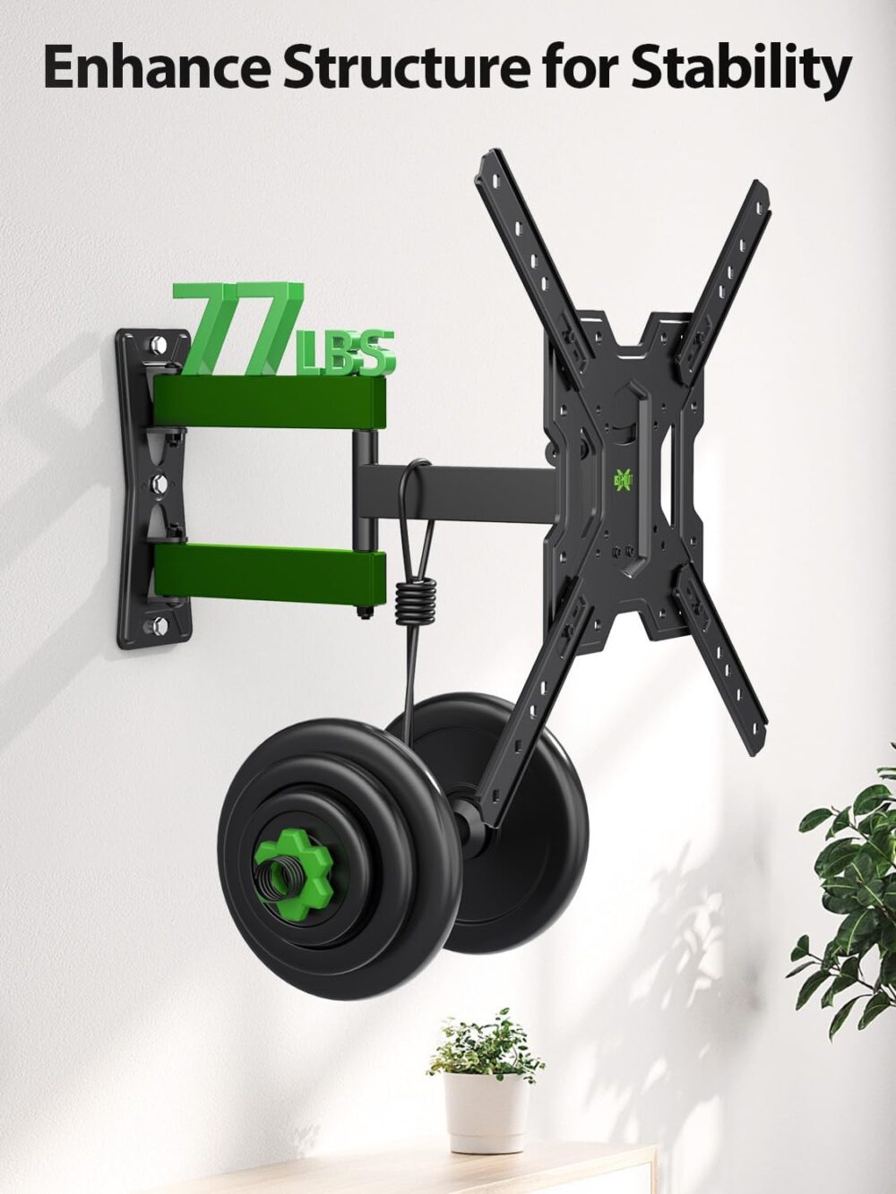 USX MOUNT UL Listed Full Motion TV Mount, Swivel Articulating Tilt TV Wall Mount for 26-55Inch LED, 4K, Wall Mount Bracket with VESA 400x400mm Up to 77lbs, Perfect Center Design -XMM006-1 - Image 6