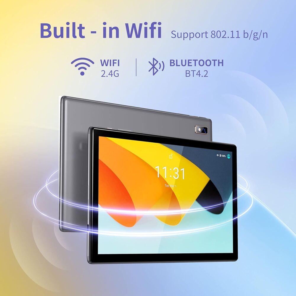 BYYBUO A10_L 10.1-inch Tablet | 6GB RAM + 64GB ROM | Android 14 OS | Quad-Core Processor | 5000mAh Battery | 1280x800 IPS HD Touchscreen | 5MP+8MP Camera | Bluetooth | WiFi | Grey - Image 6