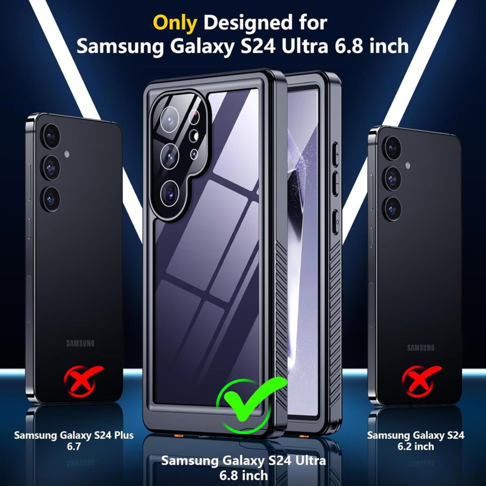 SPIDERCASE Upgraded for Samsung Galaxy S24 Ultra Case Waterproof,Built-in Screen & Camera Protection [12FT Military Shockproof] IP68 Underwater Full-Body Cell Phone Case for Galaxy S24 Ultra,Black - Image 3