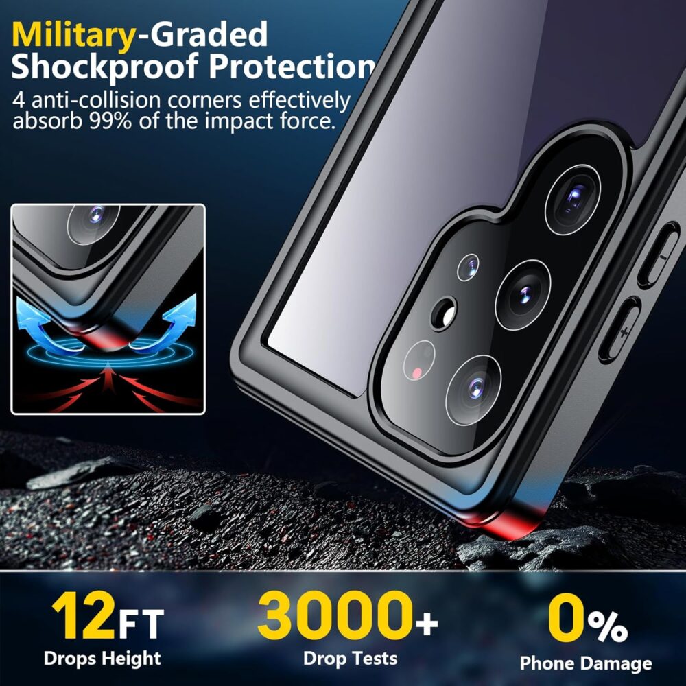 SPIDERCASE Upgraded for Samsung Galaxy S24 Ultra Case Waterproof,Built-in Screen & Camera Protection [12FT Military Shockproof] IP68 Underwater Full-Body Cell Phone Case for Galaxy S24 Ultra,Black - Image 5